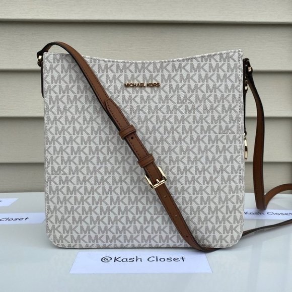 Mango Handbags - Michael Kors Large Jet Set Messenger Crossbody Bag Signature -Vanilla